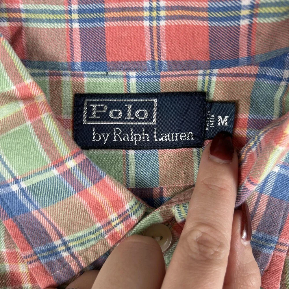 Polo Ralph Lauren Shirt Mens Medium Red Green Plaid Long Sleeve Button Front
